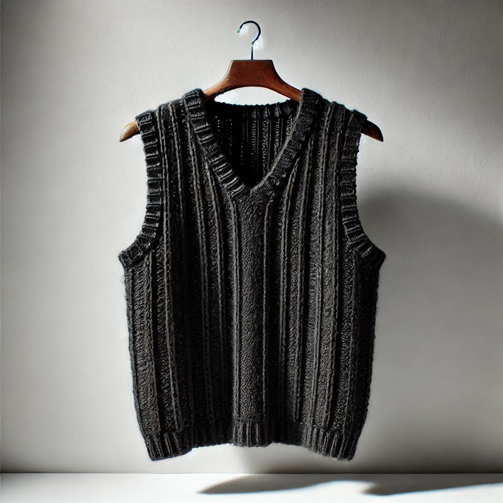 HAND ARTS Handmade Black Sleeveless Woolen Sweater for Men – Classic Ribbed Design