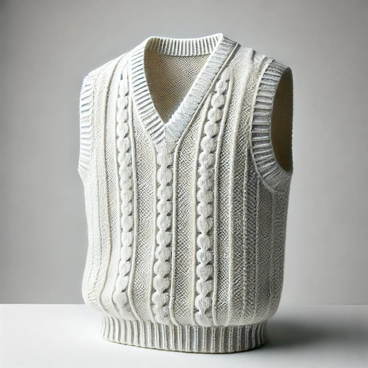 HAND ARTS Handmade White Sleeveless Woolen Sweater for Men – Elegant Textured Design