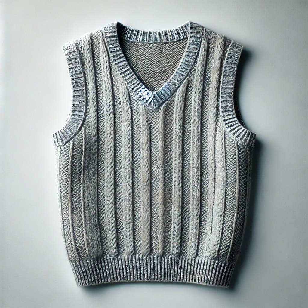 HAND ARTS Handmade Silver Sleeveless Woolen Sweater for Men – Textured Knit Design